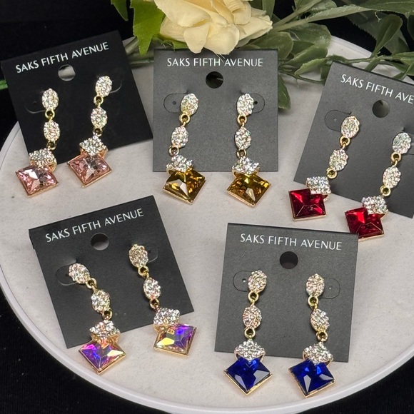 Saks Fifth Ave Pave Teardrop Crystal Post With Drop AB Crystal Earrings - Picture 9 of 9